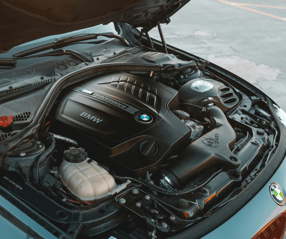 BMW TwinPower Turbo engine bay showing modern inline-six engine with BMW branding