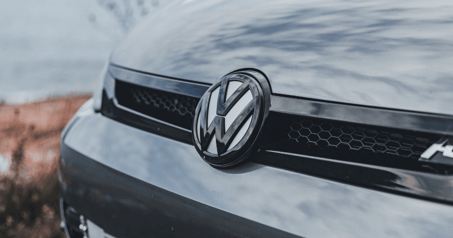Silver Volkswagen front grille badge with R logo detail